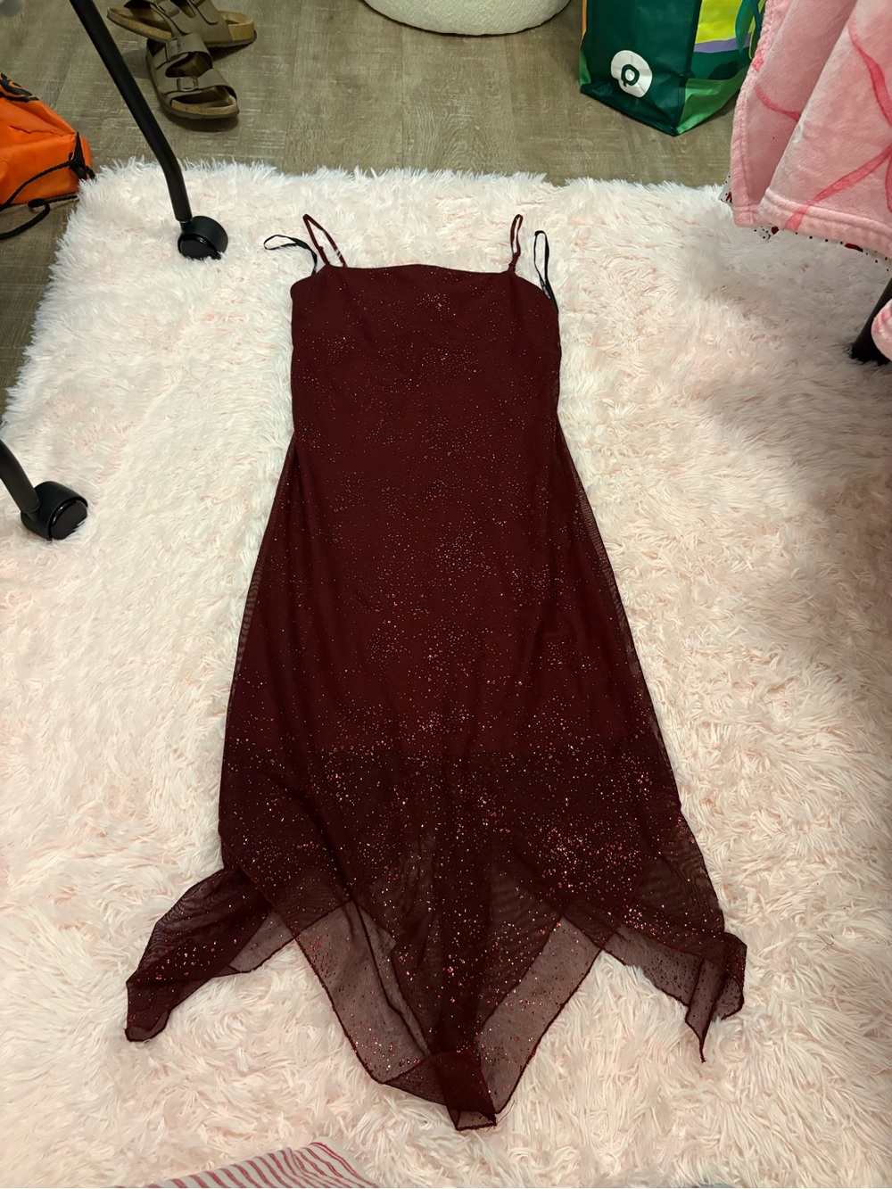 City Triangles Burgundy Sparkle Asymmetrical Slip Dress
